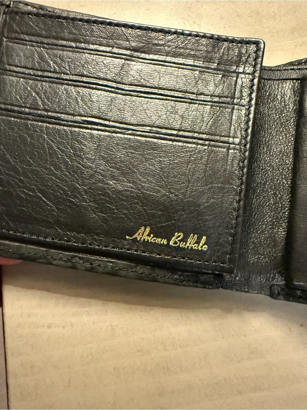 Black Men's Textured African Buffalo Leather Bifold Wallet